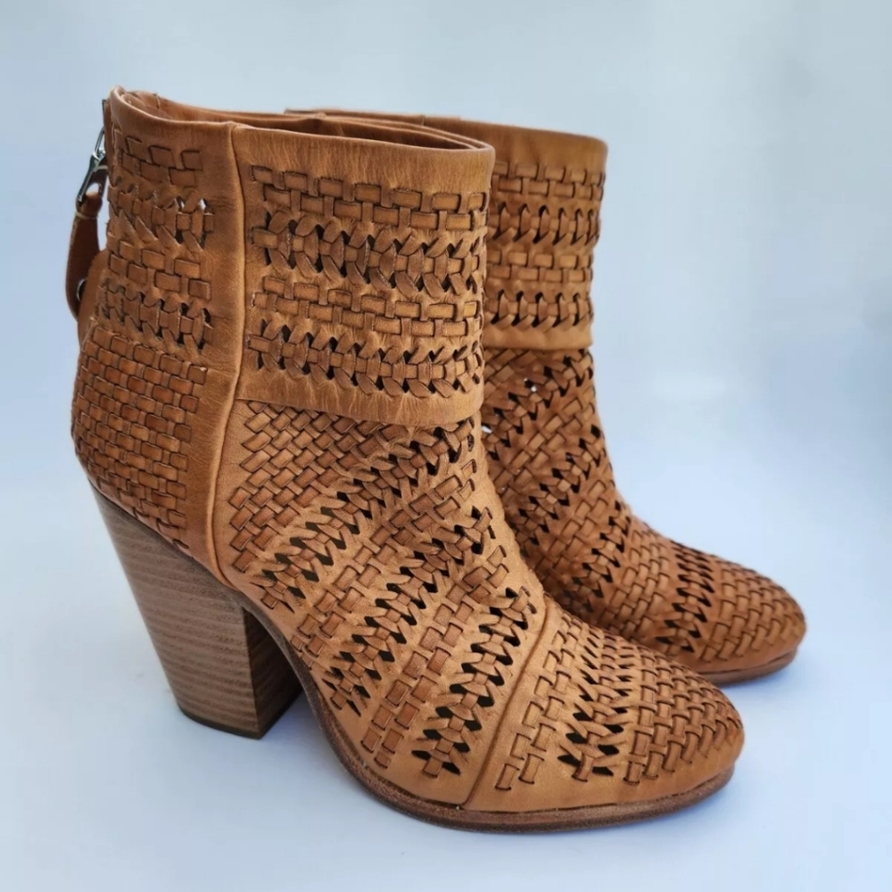 Rag & Bone Newbury size 38.5 ankle boots leather natural woven bootie boho
